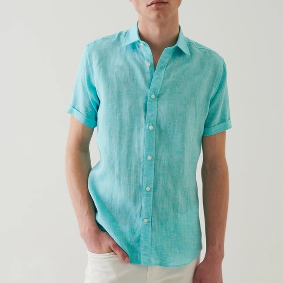 NWT Linen Patrick Assaraf Mauvey Pink Short Sleeve Shirt Harry Rosen M - Picture 10 of 12